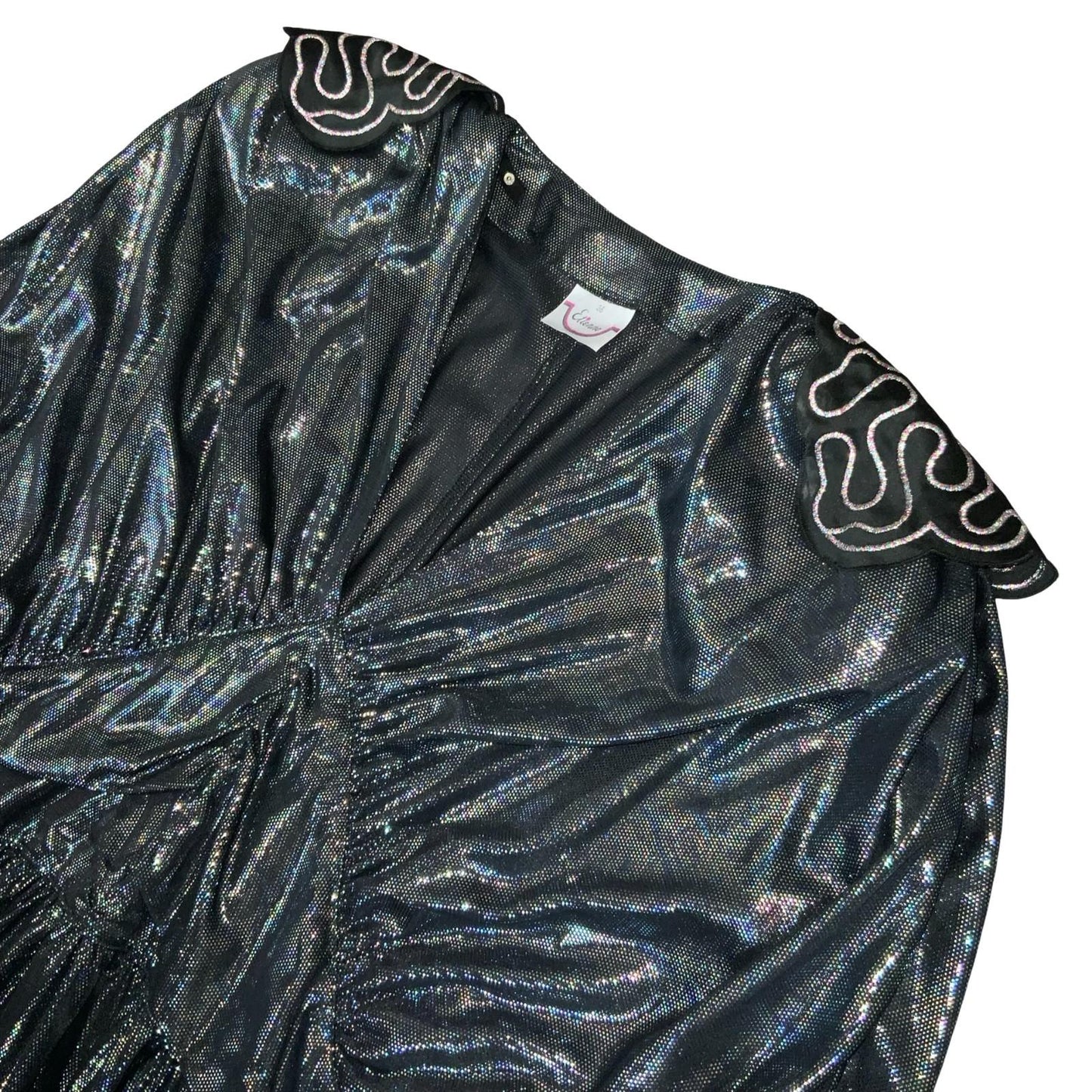 Vtg 'Etienne' Gun Metal Silver Metallic Disco Party Xmas Ruched Blouse Top UK 10