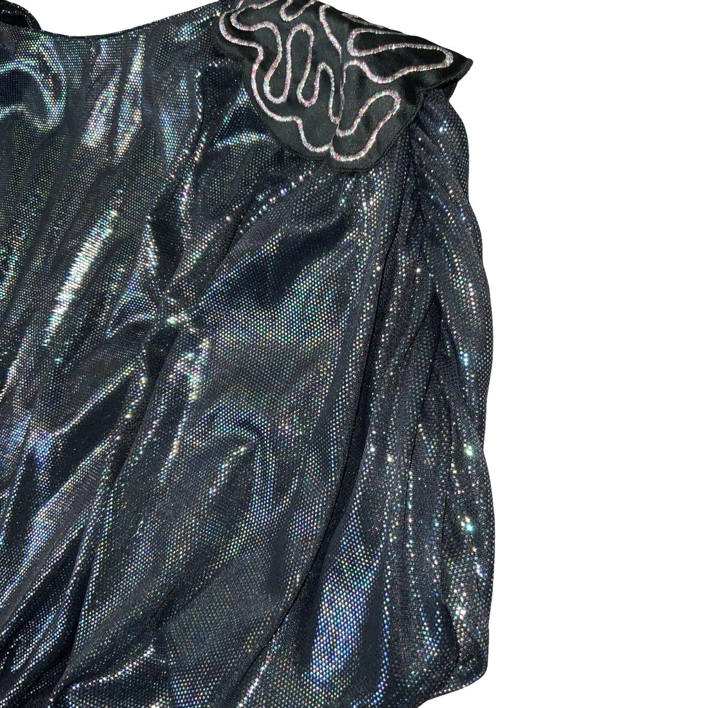 Vtg 'Etienne' Gun Metal Silver Metallic Disco Party Xmas Ruched Blouse Top UK 10