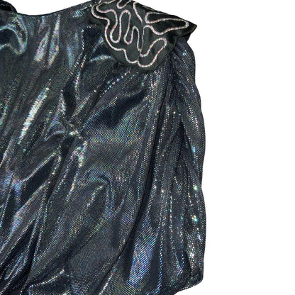 Vtg 'Etienne' Gun Metal Silver Metallic Disco Party Xmas Ruched Blouse Top UK 10