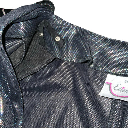 Vtg 'Etienne' Gun Metal Silver Metallic Disco Party Xmas Ruched Blouse Top UK 10