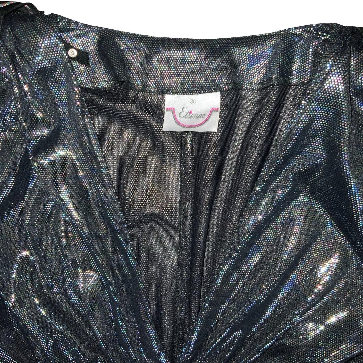 Vtg 'Etienne' Gun Metal Silver Metallic Disco Party Xmas Ruched Blouse Top UK 10