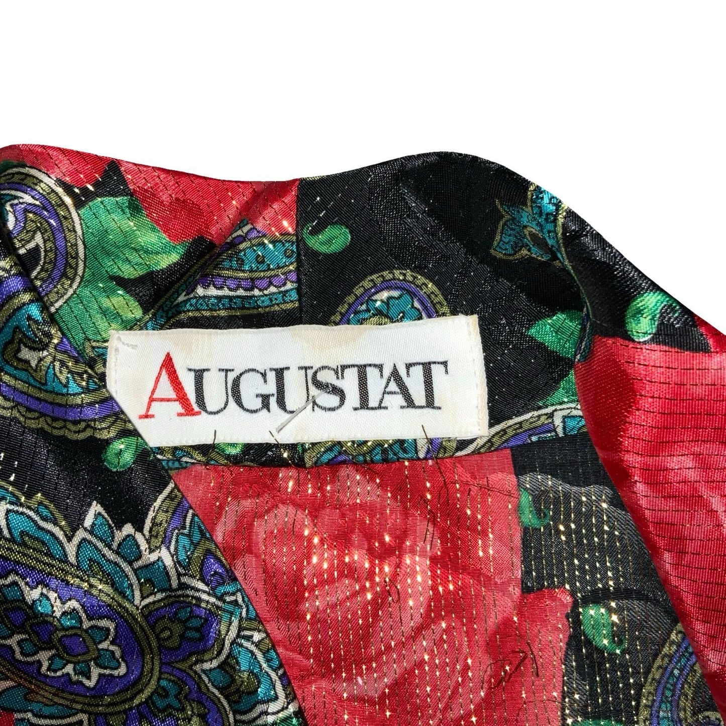 80s 'Augustat' Black Glitter Rose Paisley Wrap-Style Disco Party Blouse UK 12