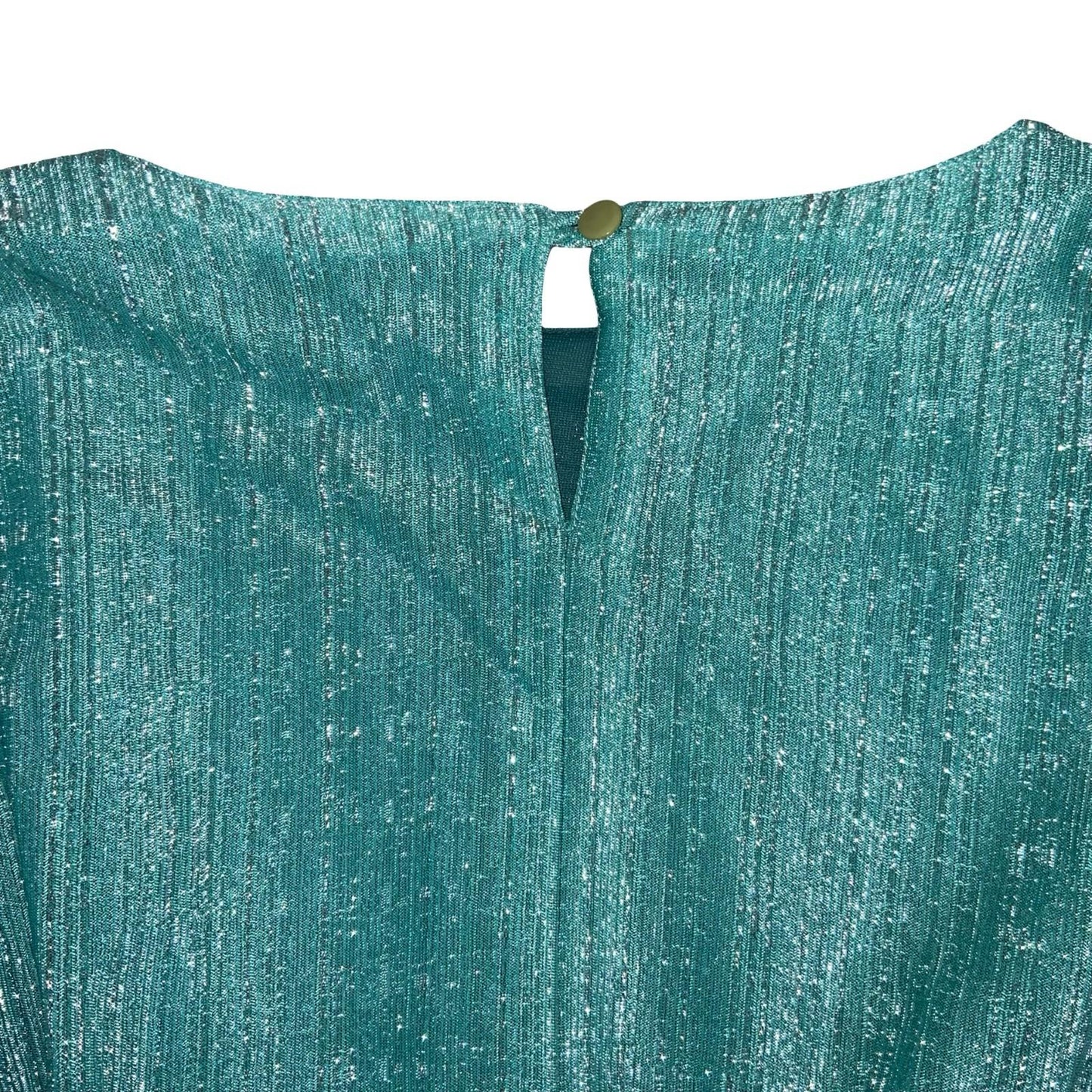 80s 'Golden Gate' Teal Green Glitter Peplum Belt Disco Party Blouse UK 8/10