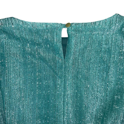 80s 'Golden Gate' Teal Green Glitter Peplum Belt Disco Party Blouse UK 8/10