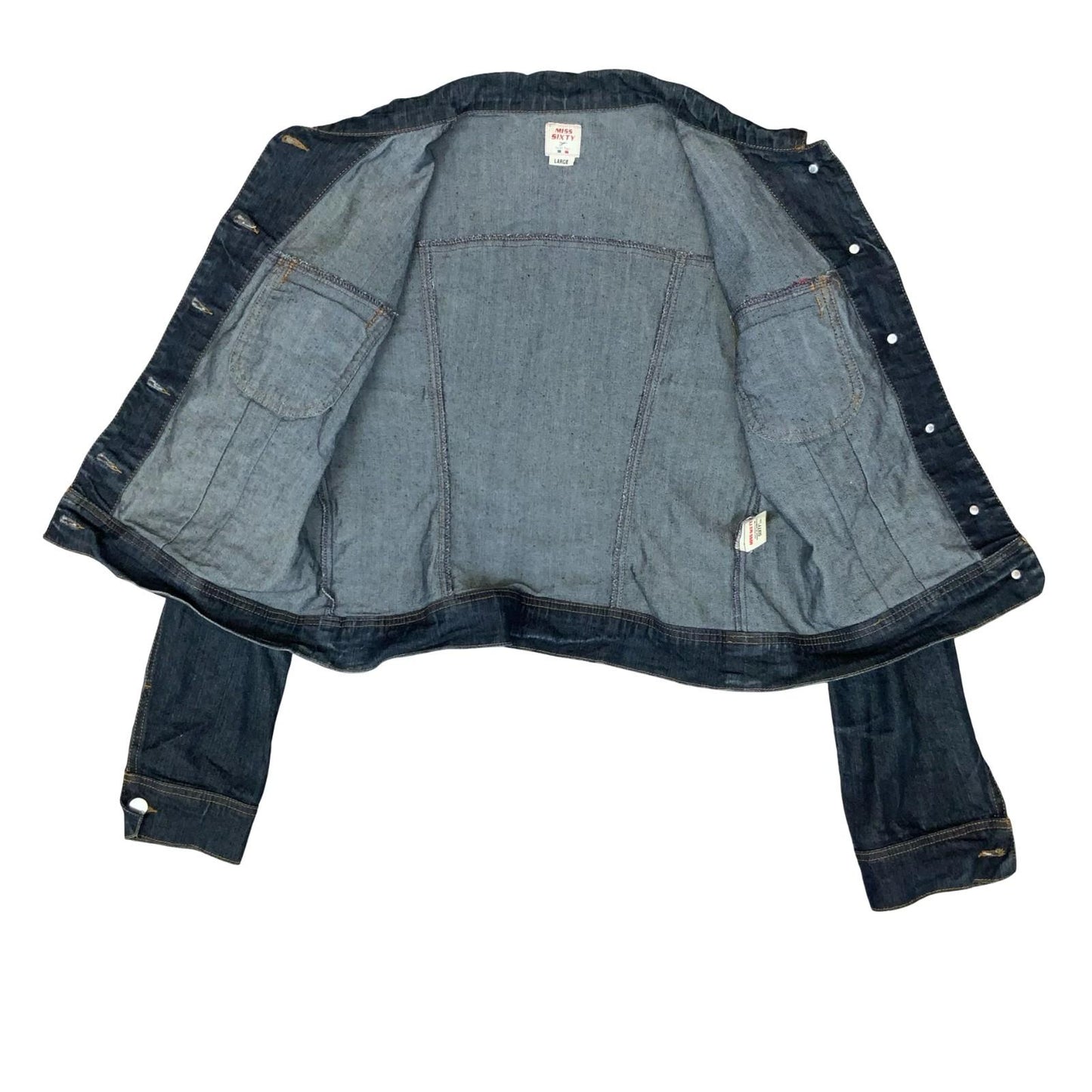 90s y2k 'Miss Sixty' Dark Blue Wash Casual Trucker Cotton Denim Jacket UK 8/10