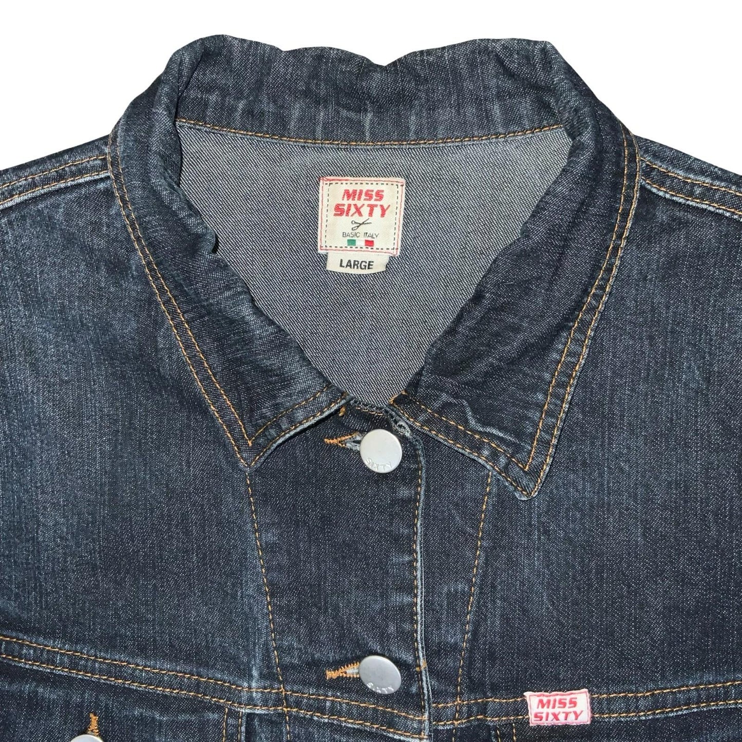 90s y2k 'Miss Sixty' Dark Blue Wash Casual Trucker Cotton Denim Jacket UK 8/10