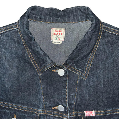 90s y2k 'Miss Sixty' Dark Blue Wash Casual Trucker Cotton Denim Jacket UK 8/10