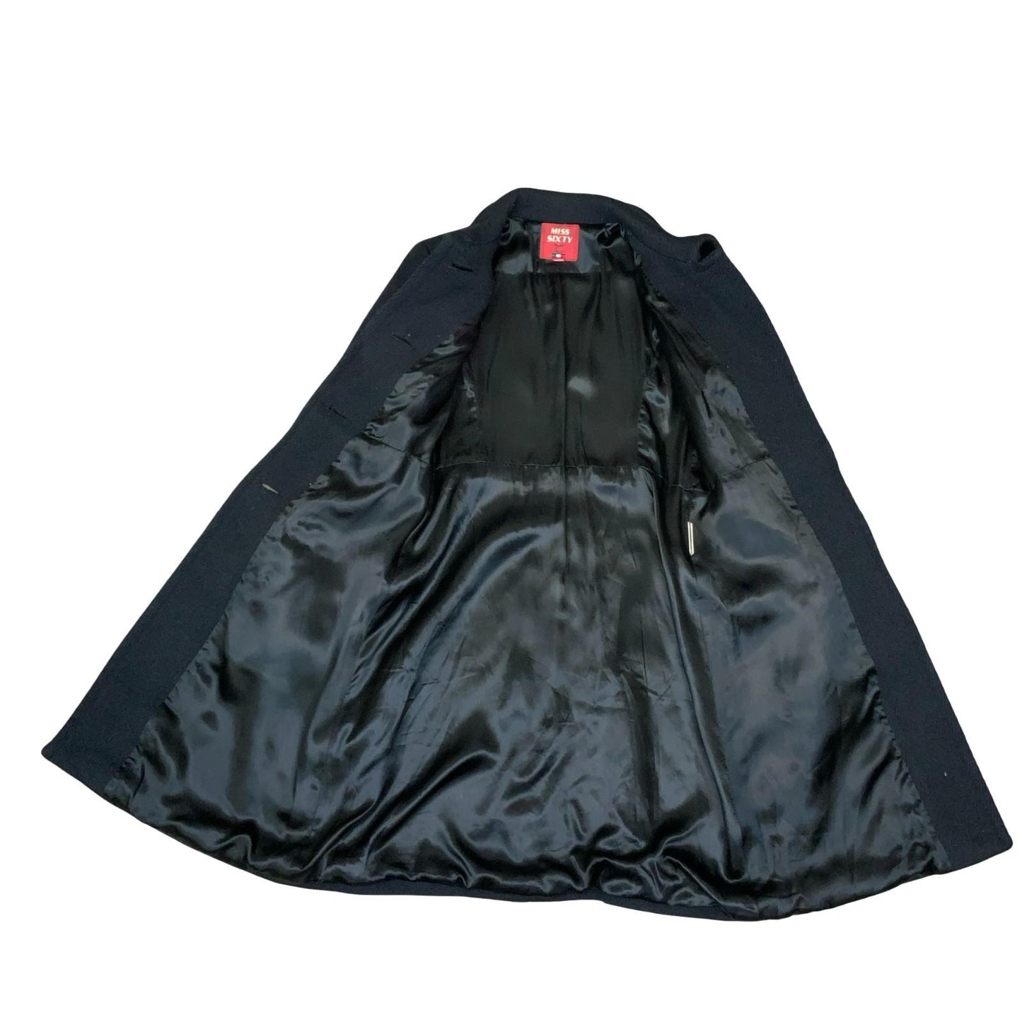 Vtg 'Miss Sixty' Black Italian Sharp Fit Petite Warm Wool Winter Long Coat UK 8