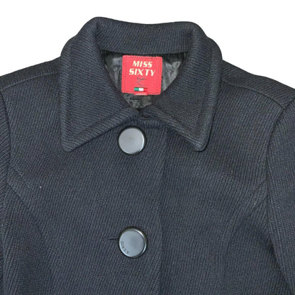 Vtg 'Miss Sixty' Black Italian Sharp Fit Petite Warm Wool Winter Long Coat UK 8