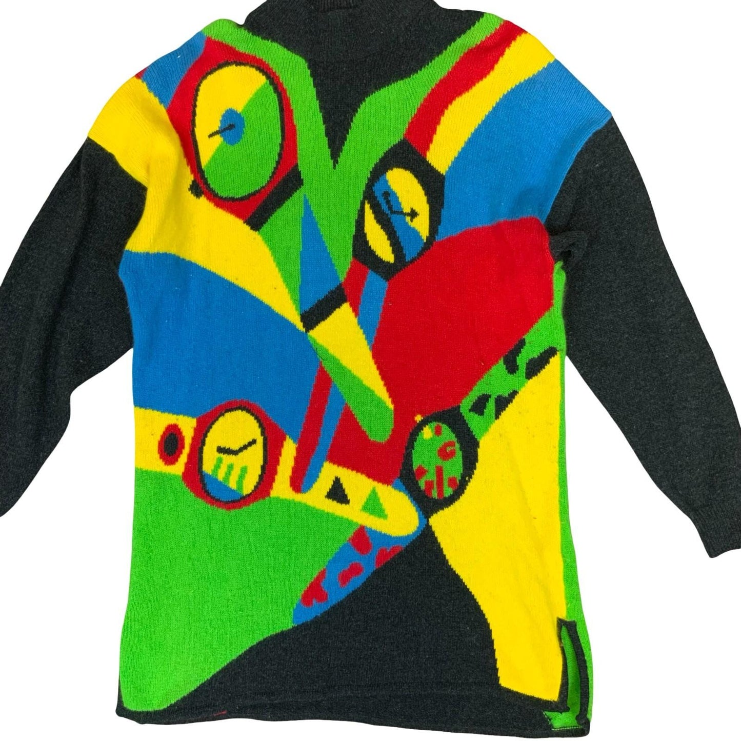 Vtg 'Betty Barclay' Black Colourful Geometric Watches Knitted Sweater M/L UK 12