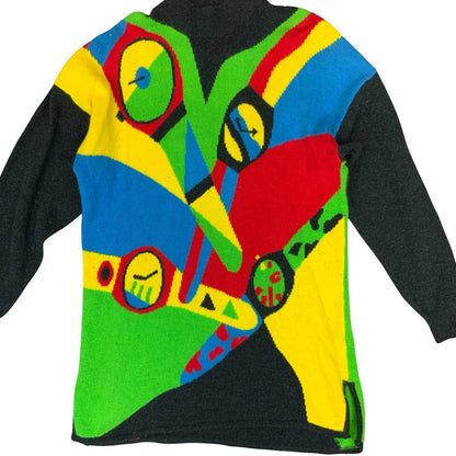 Vtg 'Betty Barclay' Black Colourful Geometric Watches Knitted Sweater M/L UK 12