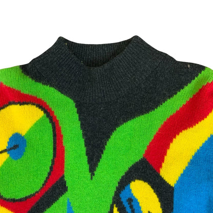 Vtg 'Betty Barclay' Black Colourful Geometric Watches Knitted Sweater M/L UK 12