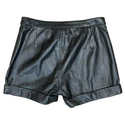Vtg 90s 'Steve Madden' Black Leather High-Waisted Hot Pants Shorts UK 10/12