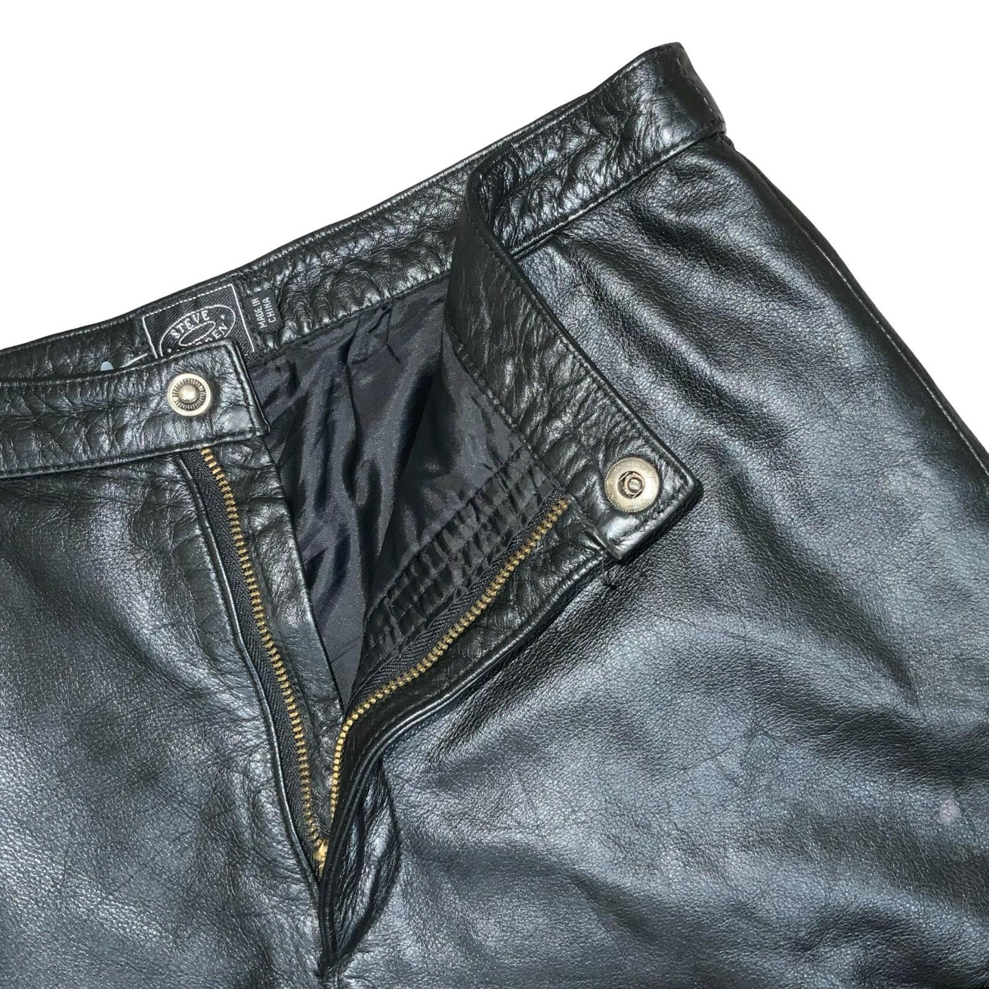 Vtg 90s 'Steve Madden' Black Leather High-Waisted Hot Pants Shorts UK 10/12