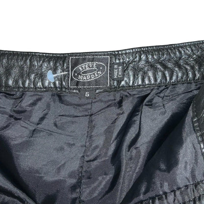 Vtg 90s 'Steve Madden' Black Leather High-Waisted Hot Pants Shorts UK 10/12