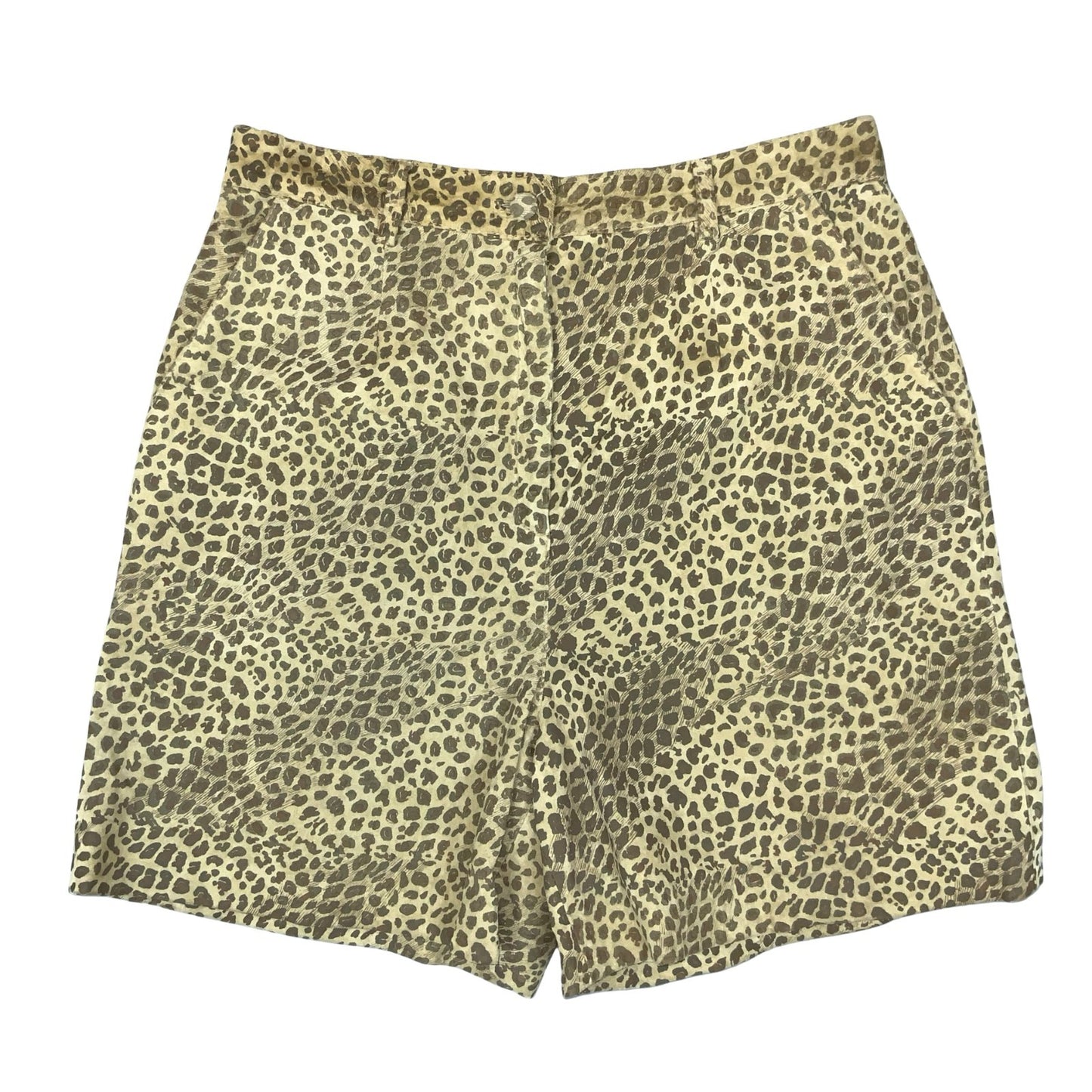 90s 'Class Inter' Cream Brown Suede Leather Animal Print High-Waist Shorts UK 16