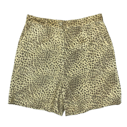 90s 'Class Inter' Cream Brown Suede Leather Animal Print High-Waist Shorts UK 16