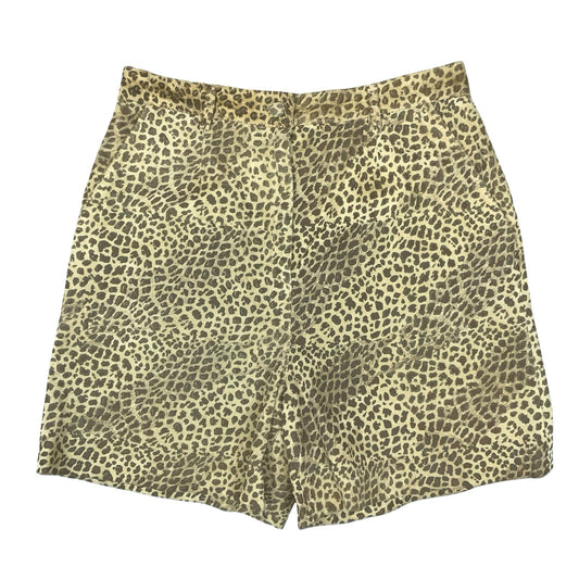 90s 'Class Inter' Cream Brown Suede Leather Animal Print High-Waist Shorts UK 16