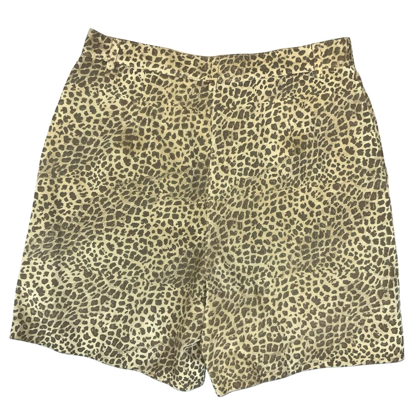 90s 'Class Inter' Cream Brown Suede Leather Animal Print High-Waist Shorts UK 16