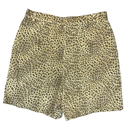 90s 'Class Inter' Cream Brown Suede Leather Animal Print High-Waist Shorts UK 16