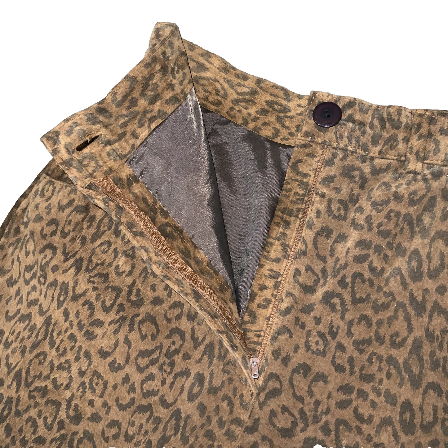 Vtg 90s Brown Leopard Print High-Waisted Wide Leg Suede Leather Shorts UK 6/8