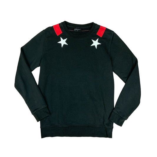 Y2K Black Givenchy Designer Embroidered Stars Crewneck Sweatshirt Medium