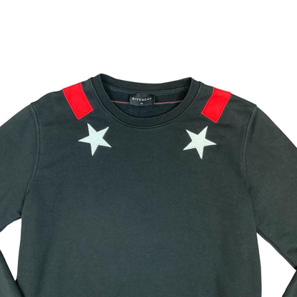 Y2K Black Givenchy Designer Embroidered Stars Crewneck Sweatshirt Medium