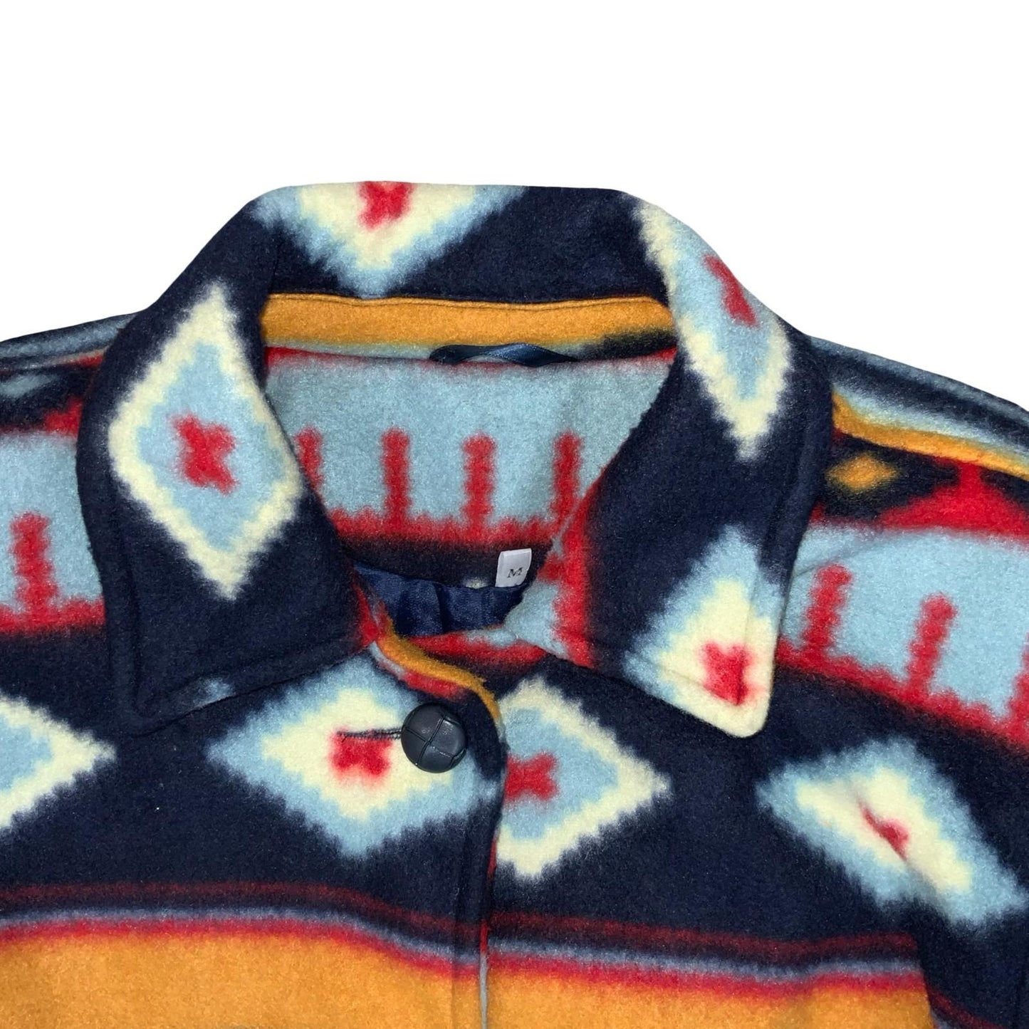 Vtg 90s Y2K Colourful Blue Red Orange Navajo Tribal Pattern Fleecey Jacket UK 14
