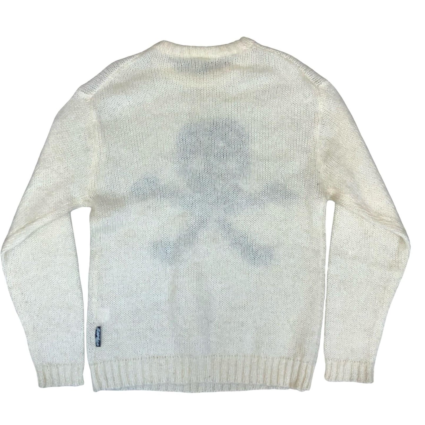 Y2K Power to the People White Black Skull Graphic Grunge Knit Jumper Med UK 12