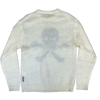 Y2K Power to the People White Black Skull Graphic Grunge Knit Jumper Med UK 12