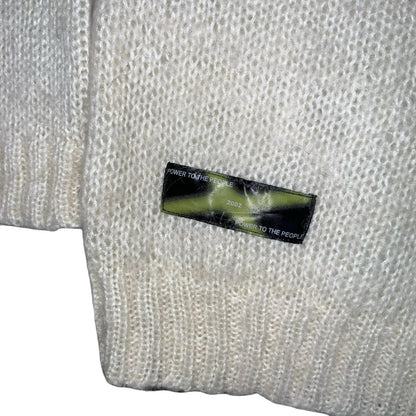 Y2K Power to the People White Black Skull Graphic Grunge Knit Jumper Med UK 12