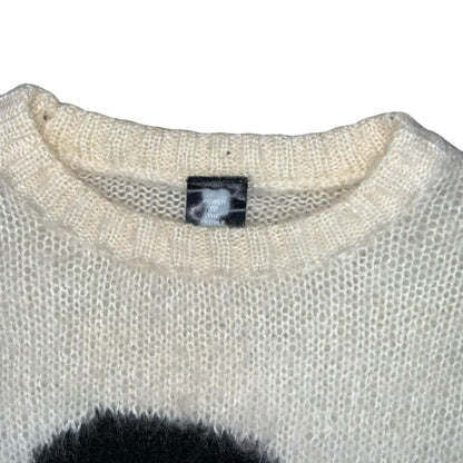 Y2K Power to the People White Black Skull Graphic Grunge Knit Jumper Med UK 12