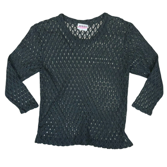 Vtg Just in Time Black Crochet Ladies Grunge Punk Hippy Knit Jumper Top M UK 12