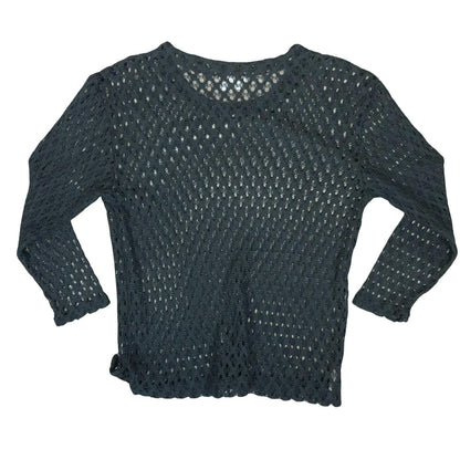Vtg Just in Time Black Crochet Ladies Grunge Punk Hippy Knit Jumper Top M UK 12