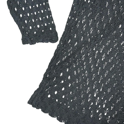 Vtg Just in Time Black Crochet Ladies Grunge Punk Hippy Knit Jumper Top M UK 12