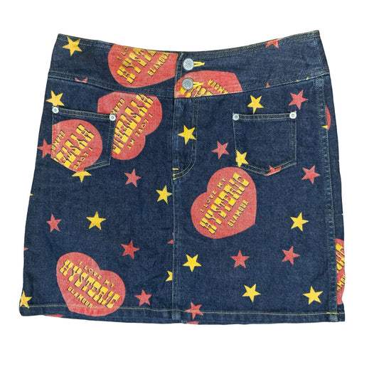 90s Y2K Hysteric Glamour Blue Red Western Mini Denim High-Waist Skirt UK 12
