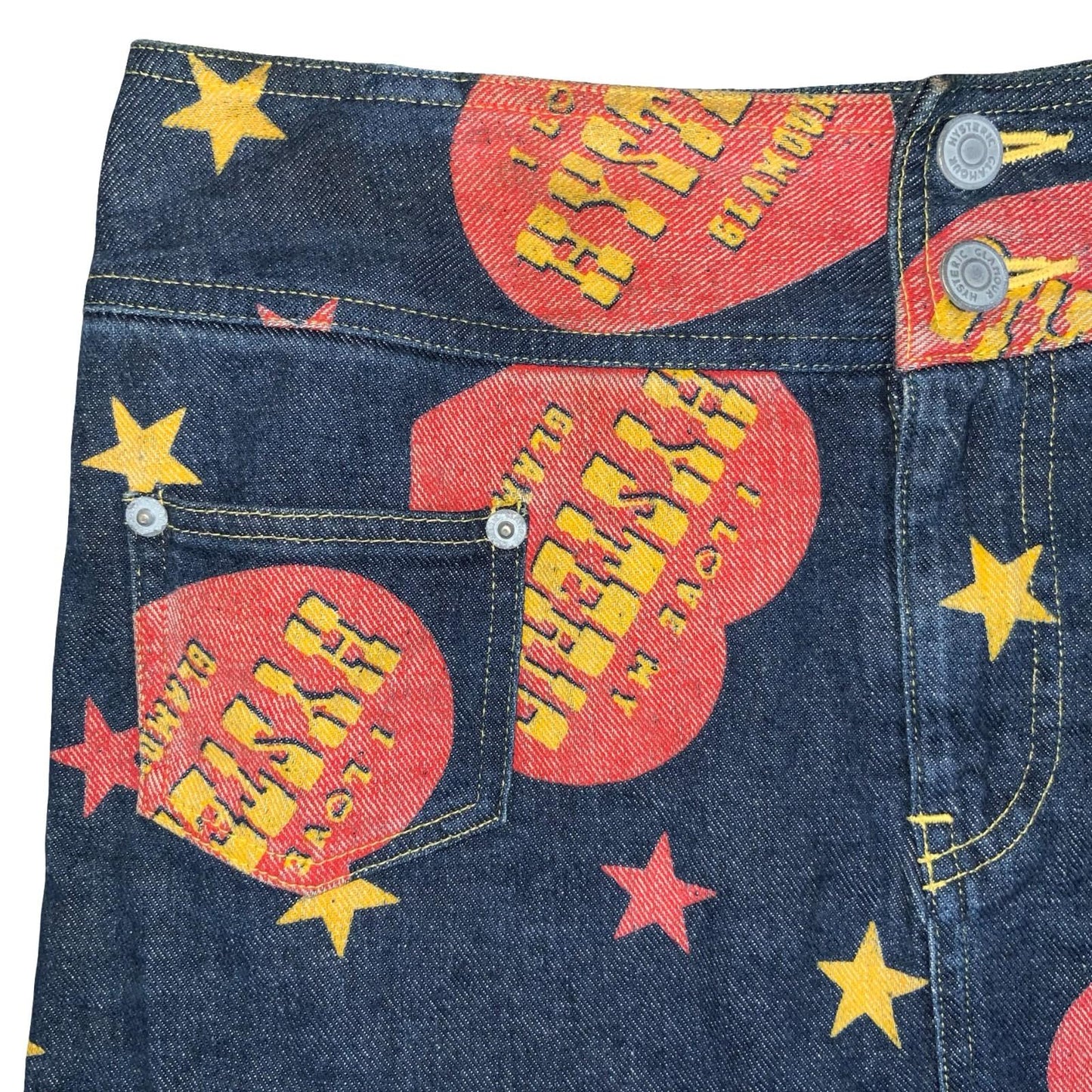 90s Y2K Hysteric Glamour Blue Red Western Mini Denim High-Waist Skirt UK 12