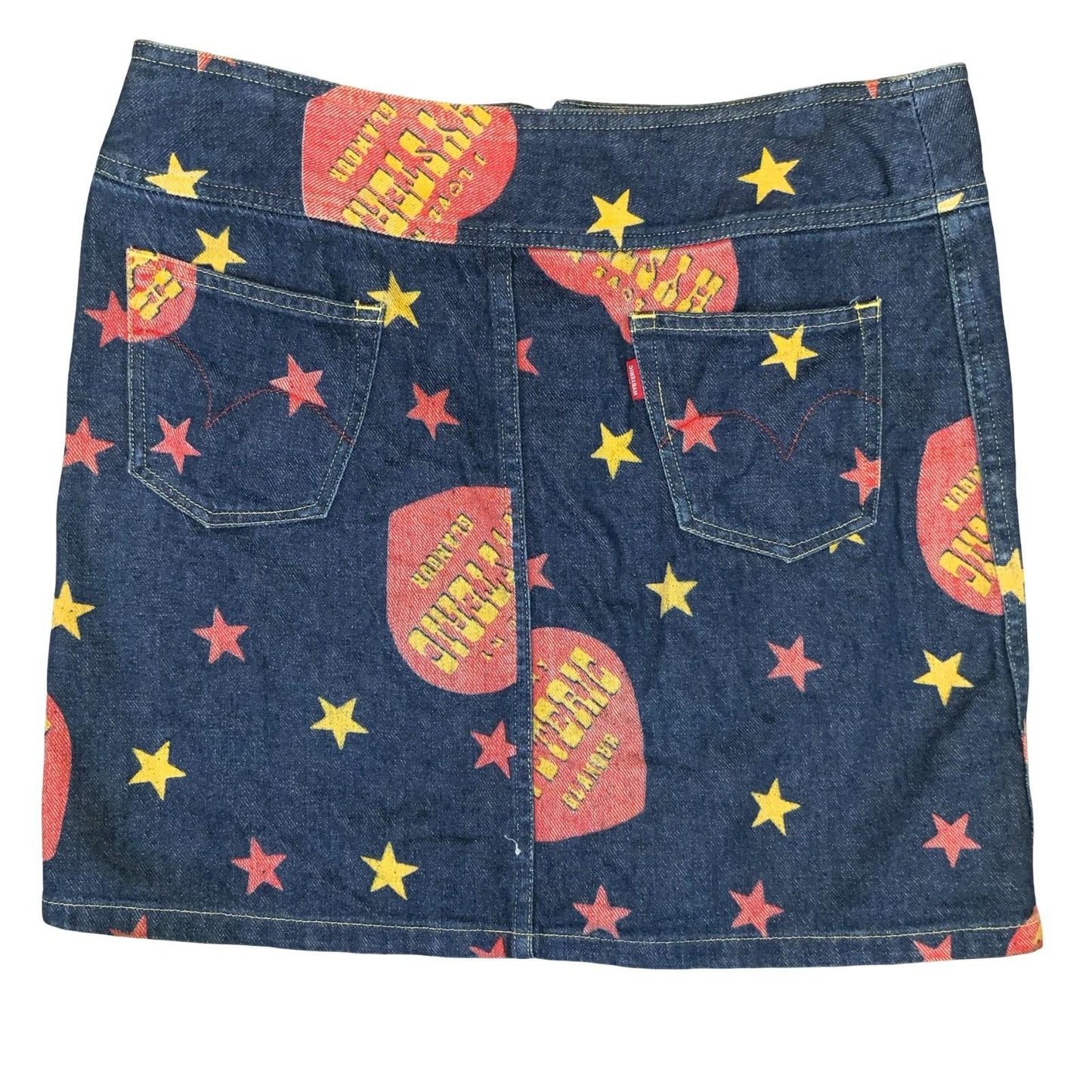 90s Y2K Hysteric Glamour Blue Red Western Mini Denim High-Waist Skirt UK 12