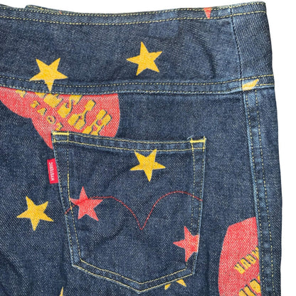 90s Y2K Hysteric Glamour Blue Red Western Mini Denim High-Waist Skirt UK 12
