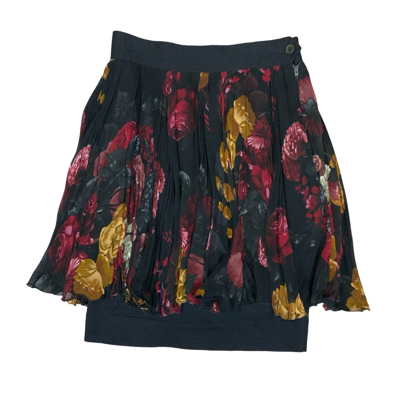 Vtg 90s Y2K Moschino Milano Black Red Rose Floral Tulle Tiered Skirt UK 8