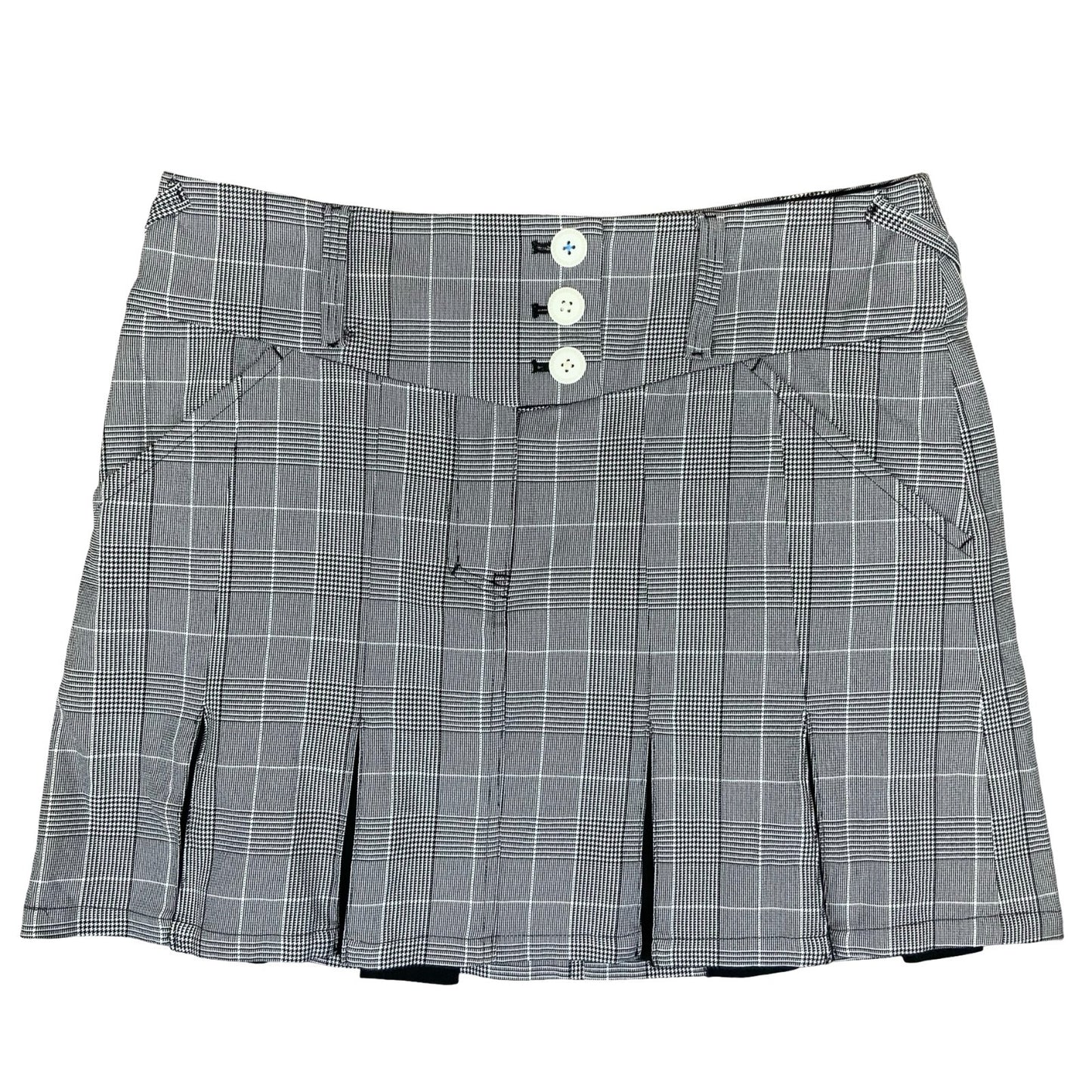 Vtg 90s Y2K Fila Golf Grey Black Check Tartan Pleated Mini Skirt UK 12