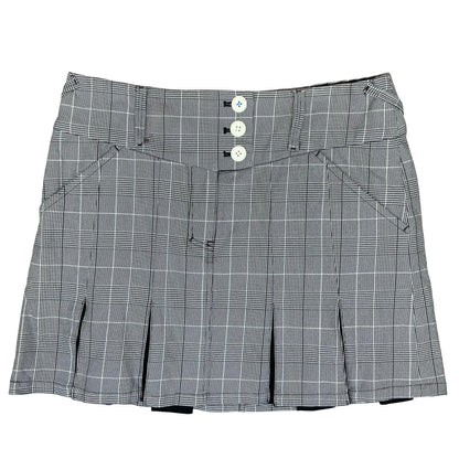 Vtg 90s Y2K Fila Golf Grey Black Check Tartan Pleated Mini Skirt UK 12
