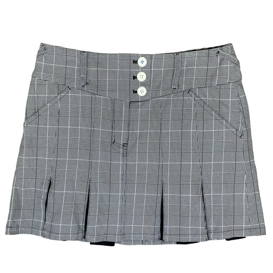 Vtg 90s Y2K Fila Golf Grey Black Check Tartan Pleated Mini Skirt UK 12