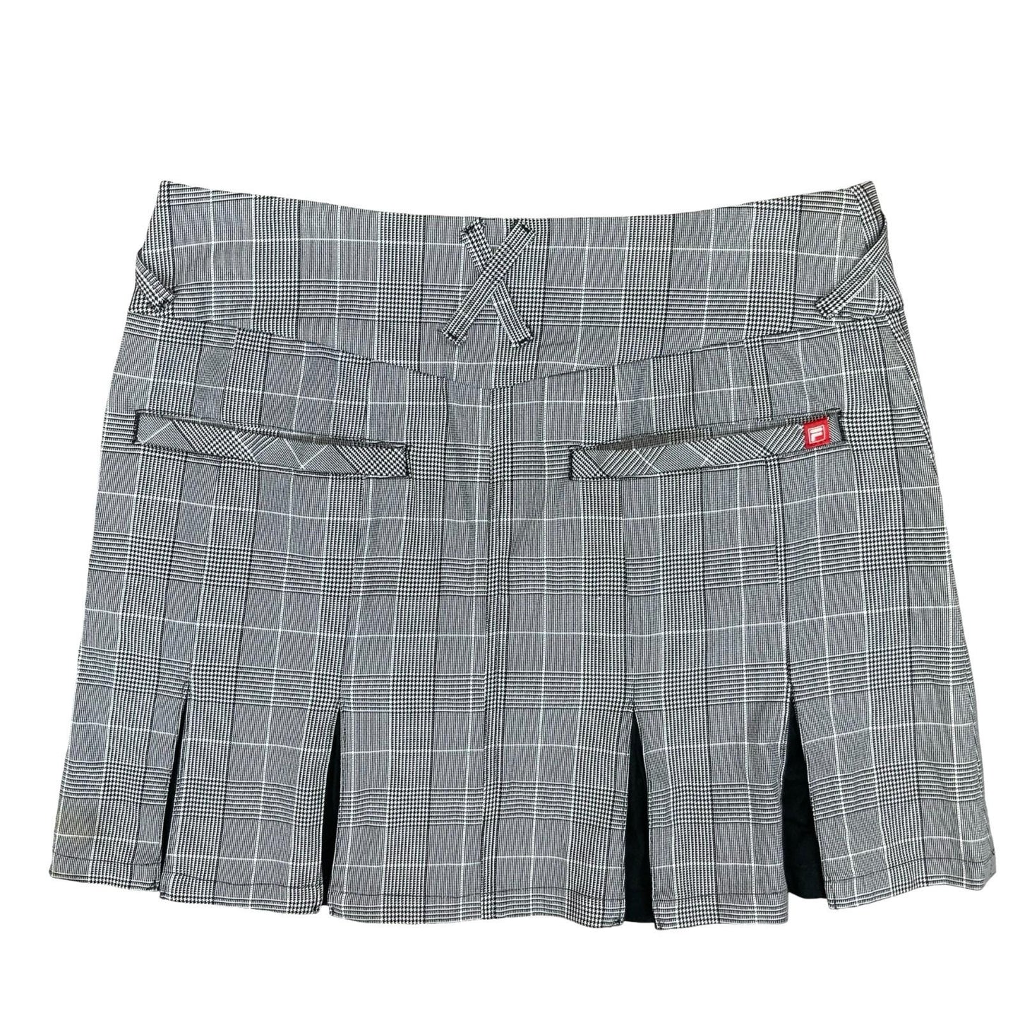 Vtg 90s Y2K Fila Golf Grey Black Check Tartan Pleated Mini Skirt UK 12