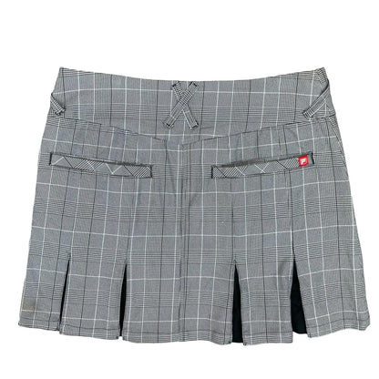 Vtg 90s Y2K Fila Golf Grey Black Check Tartan Pleated Mini Skirt UK 12