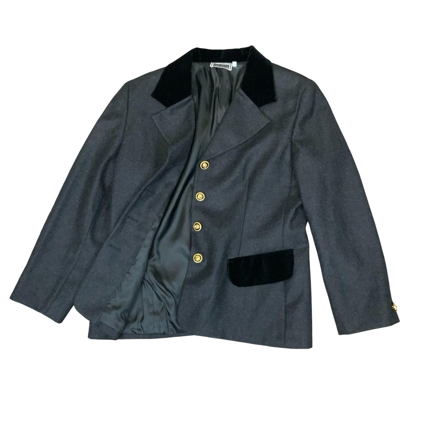 Vtg 90s 'Luisa Spangoli' Grey Tailored Wool Formal Blazer Jacket UK 12/14