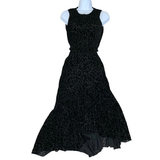 Vtg Ronni Nicole Black Velvet Leopard Print Party Evening Dress XS UK 4/6