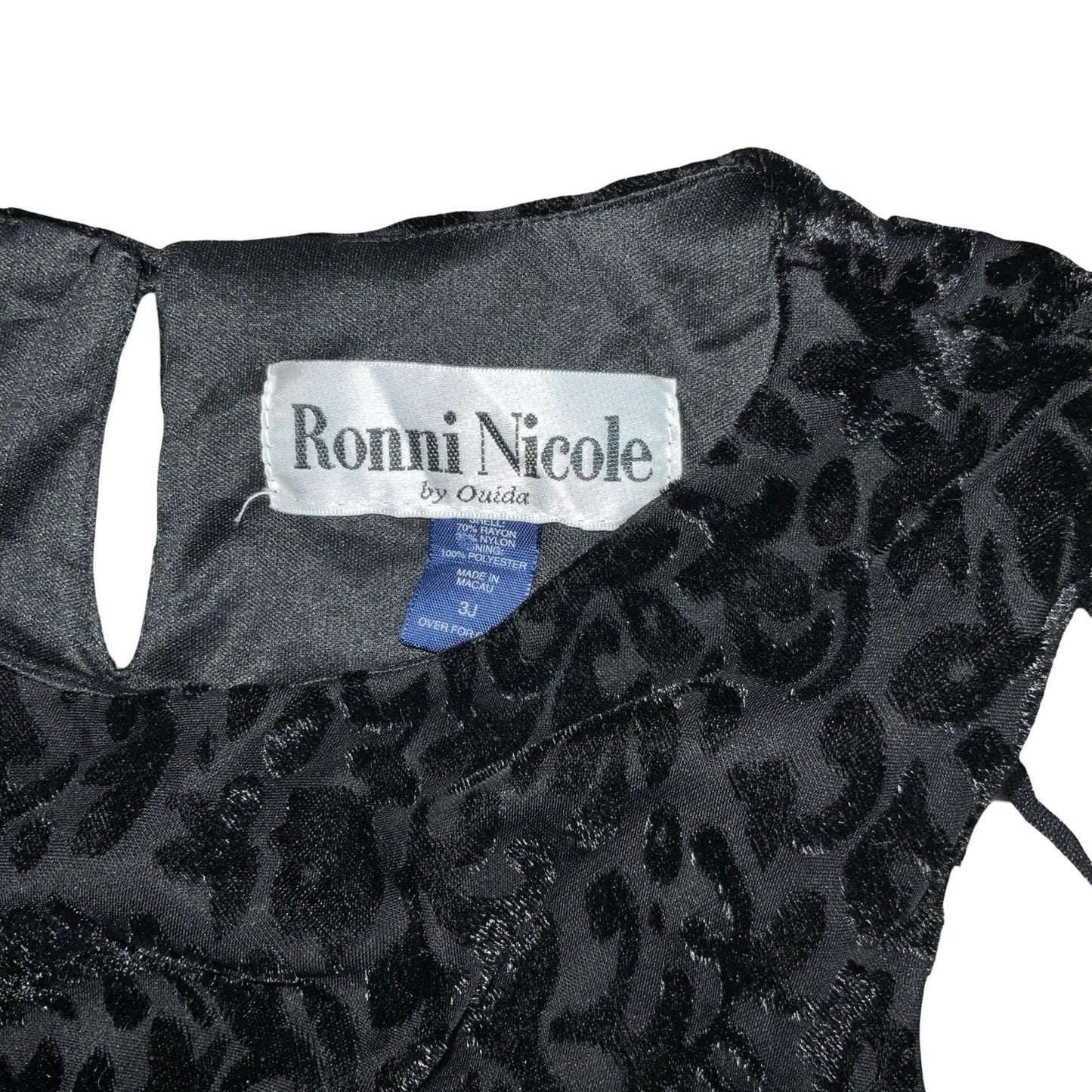 Vtg Ronni Nicole Black Velvet Leopard Print Party Evening Dress XS UK 4/6