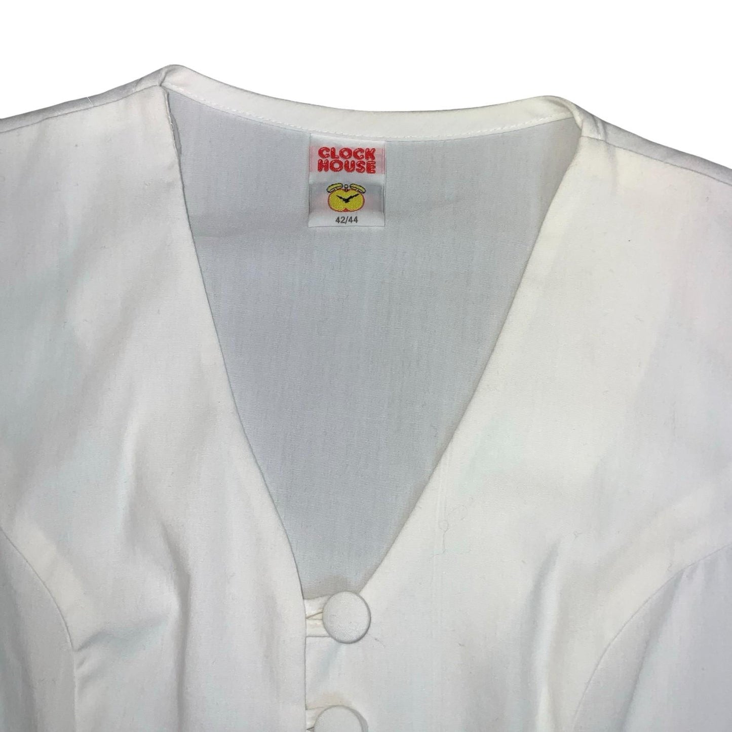 Vtg 90s Clock House White Button-Up A-line Mini Skater Party Dress M UK 12