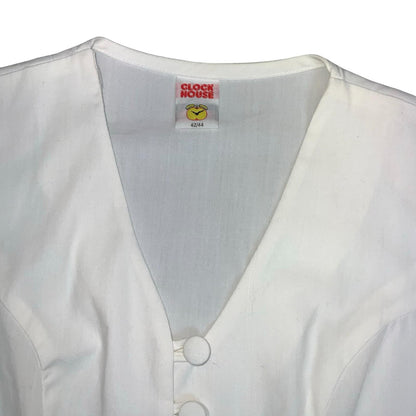 Vtg 90s Clock House White Button-Up A-line Mini Skater Party Dress M UK 12